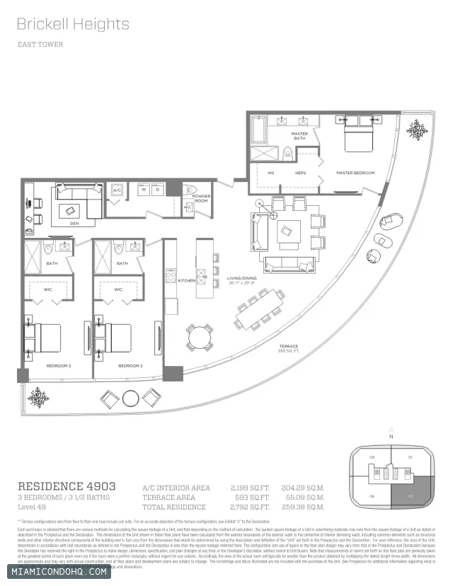 Brickell Heights floor plan Residence 4903 · 3 bedrooms