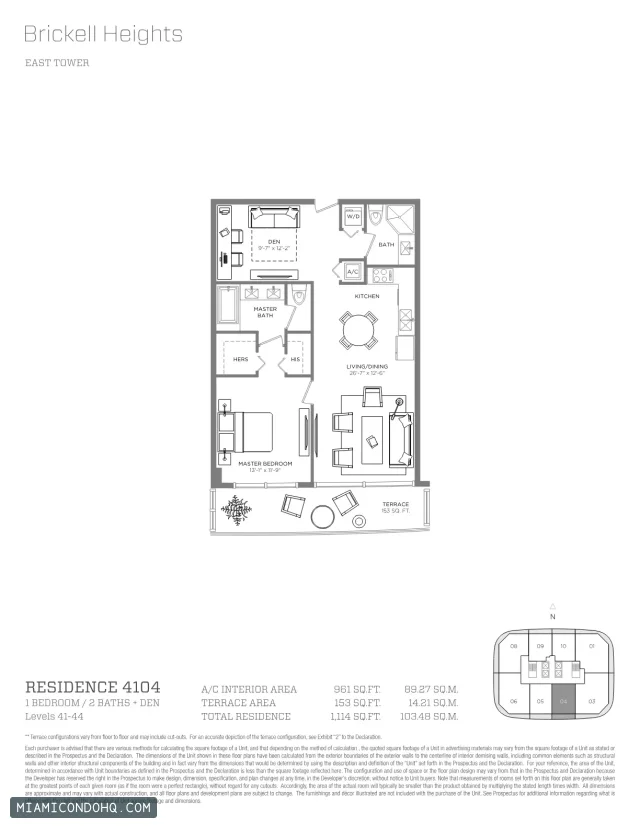 Brickell Heights floor plan Residence 4104 · 1 bedroom