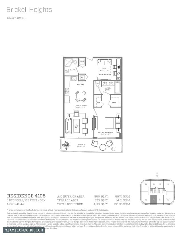 Brickell Heights floor plan Residence 4105 · 1 bedroom