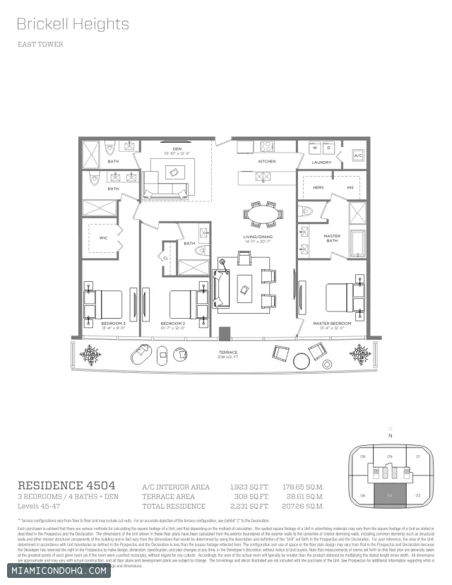 Brickell Heights floor plan Residence 4504 · 3 bedrooms
