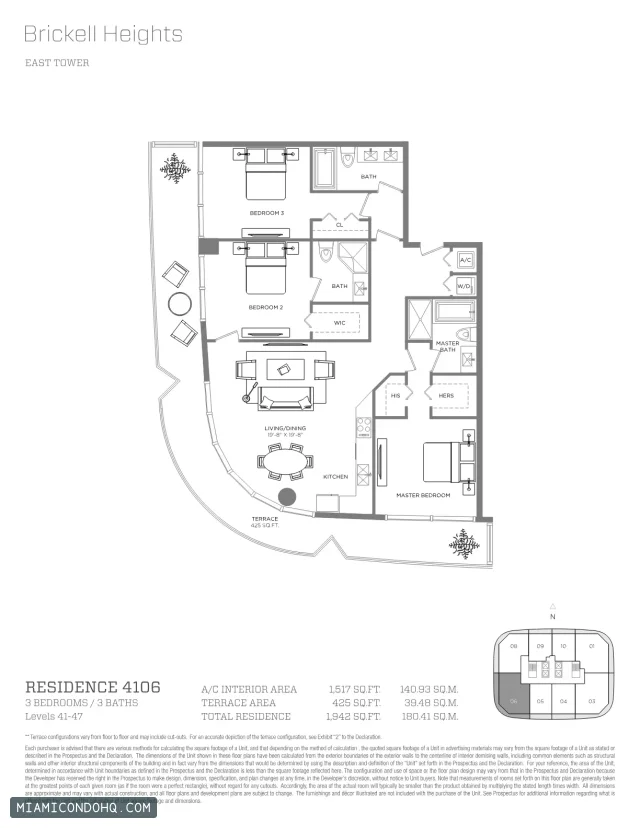 Brickell Heights floor plan Residence 4106