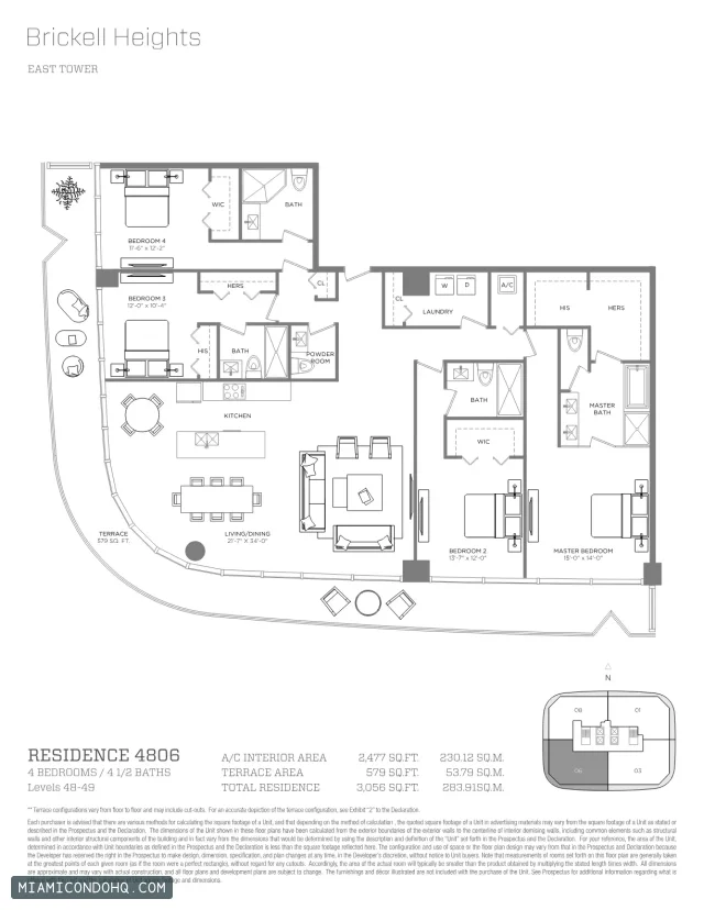 Brickell Heights floor plan Residence 4806 · 4 bedrooms