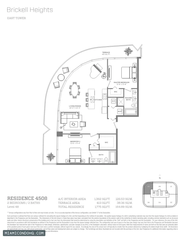 Brickell Heights floor plan Residence 4508 · 2 bedrooms