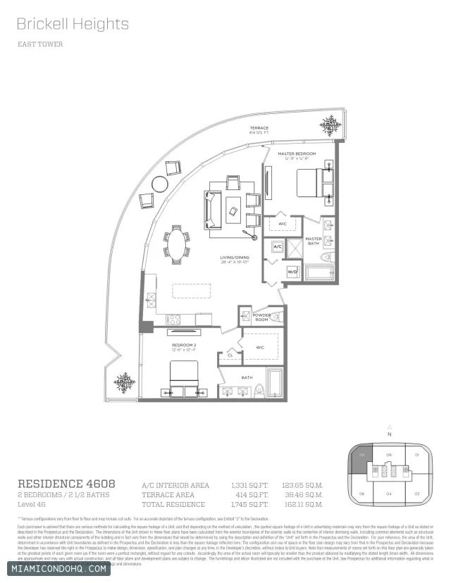 Brickell Heights floor plan Residence 4608 · 2 bedrooms