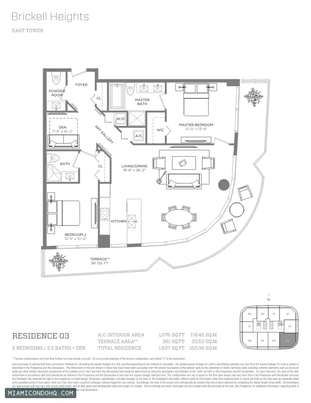 Brickell Heights floor plan Residence 03 · 2 bedrooms