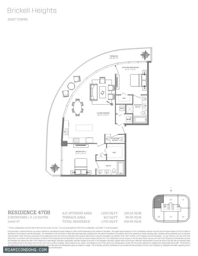 Brickell Heights floor plan Residence 4708 · 2 bedrooms