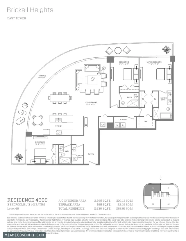 Brickell Heights floor plan Residence 4808 · 3 bedrooms