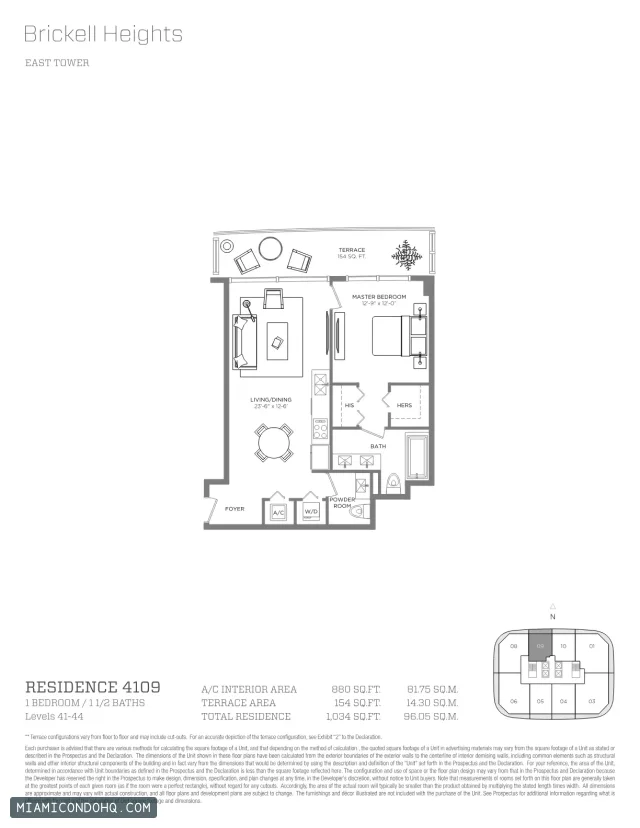 Brickell Heights floor plan Residence 4109 · 1 bedroom