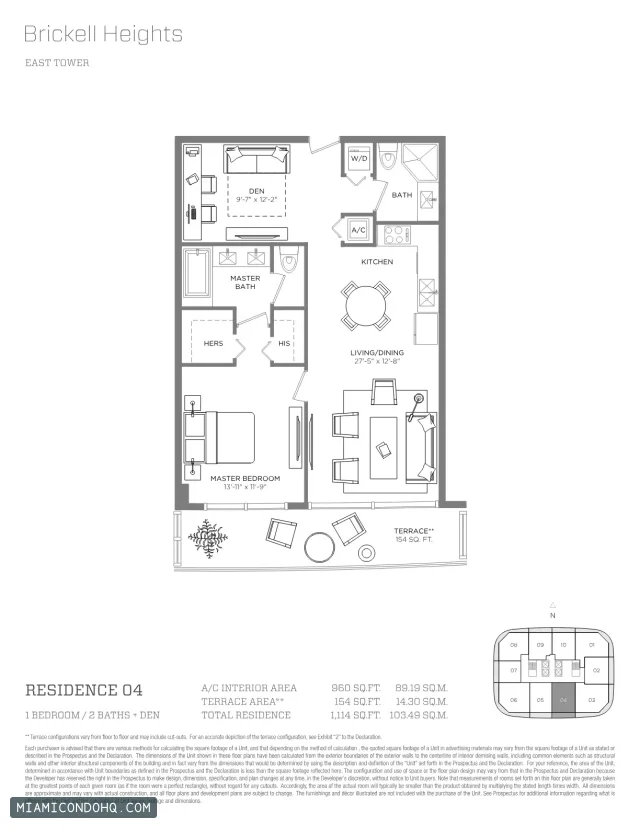 Brickell Heights floor plan Residence 04 · 1 bedroom