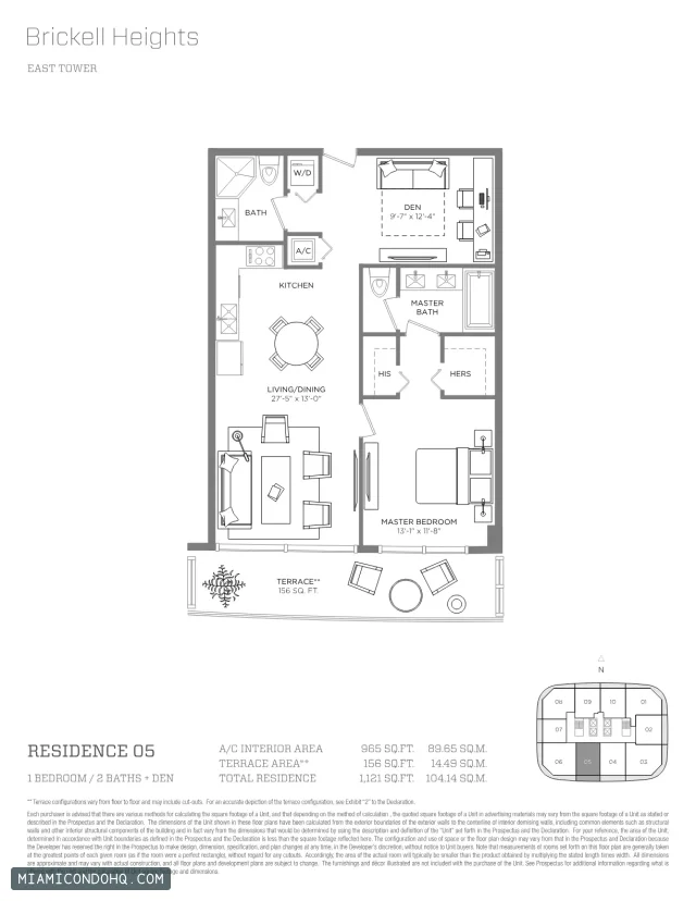 Brickell Heights floor plan Residence 05 · 1 bedroom