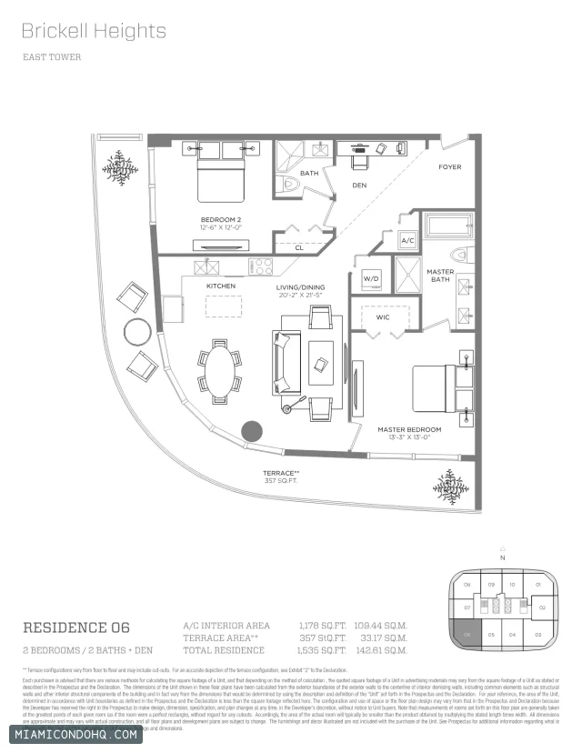 Brickell Heights floor plan Residence 06 · 2 bedrooms