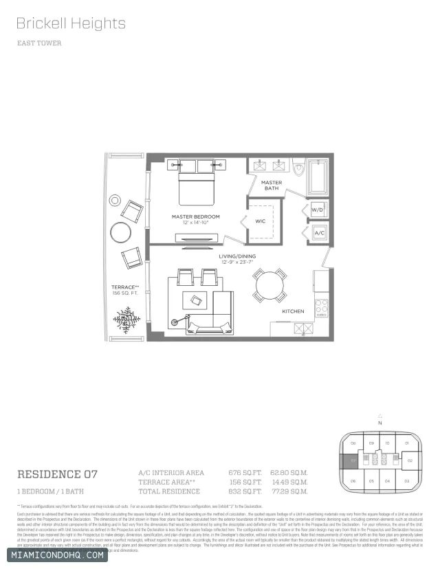 Brickell Heights floor plan Residence 07 · 1 bedroom