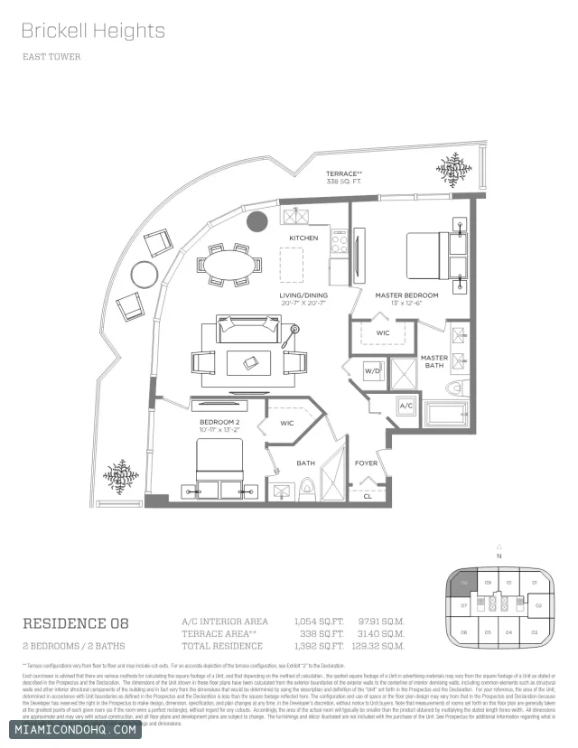 Brickell Heights floor plan Residence 08 · 2 bedrooms