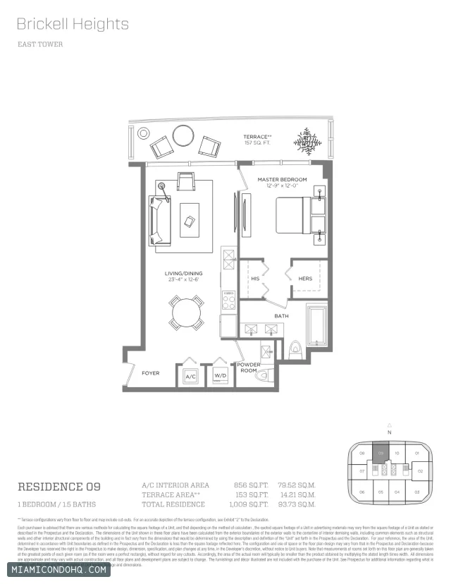 Brickell Heights floor plan Residence 09 · 1 bedroom