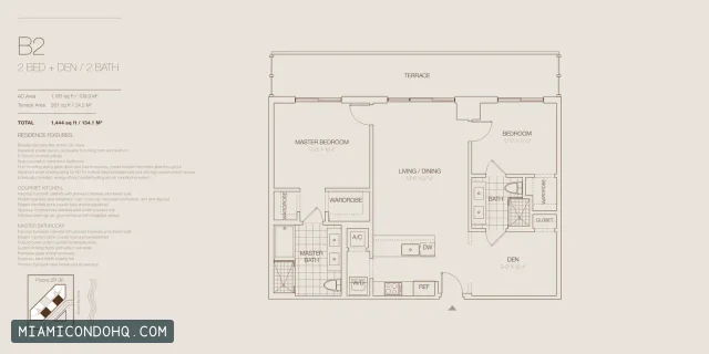 Brickell House floor plan 2 bedrooms