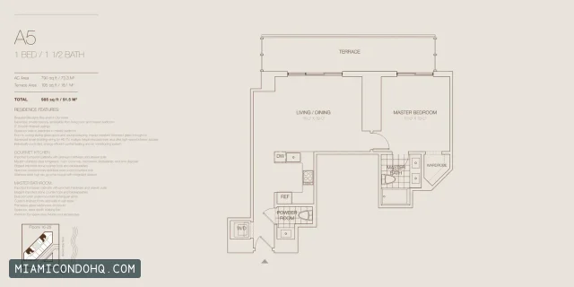 Brickell House floor plan 1 bedroom