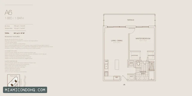 Brickell House floor plan 1 bedroom
