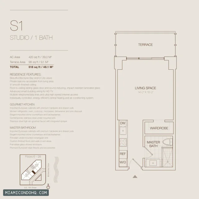 Brickell House floor plan Studio