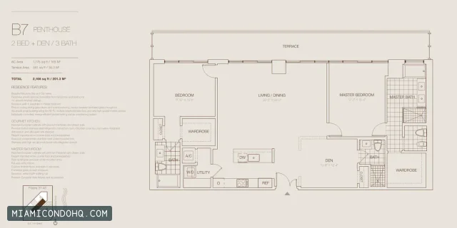 Brickell House floor plan 2 bedrooms