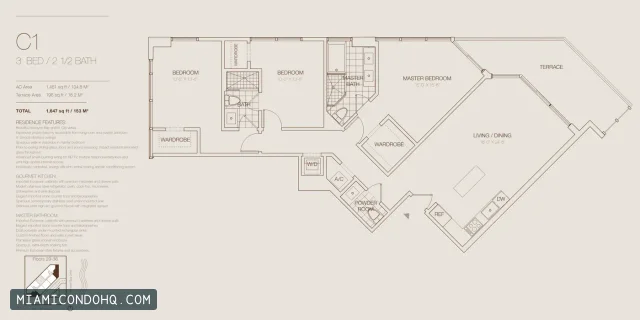 Brickell House floor plan 3 bedrooms