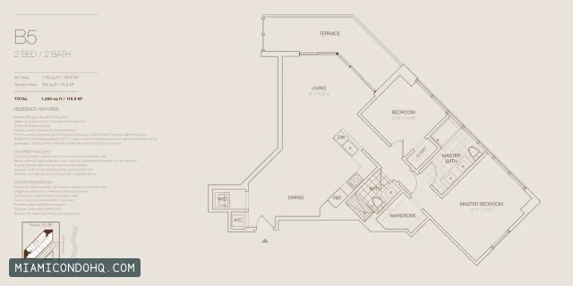 Brickell House floor plan 2 bedrooms
