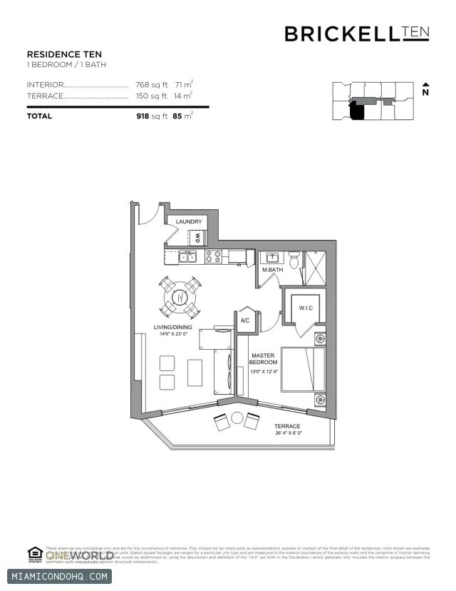 Brickell Ten floor plan 1 bedroom