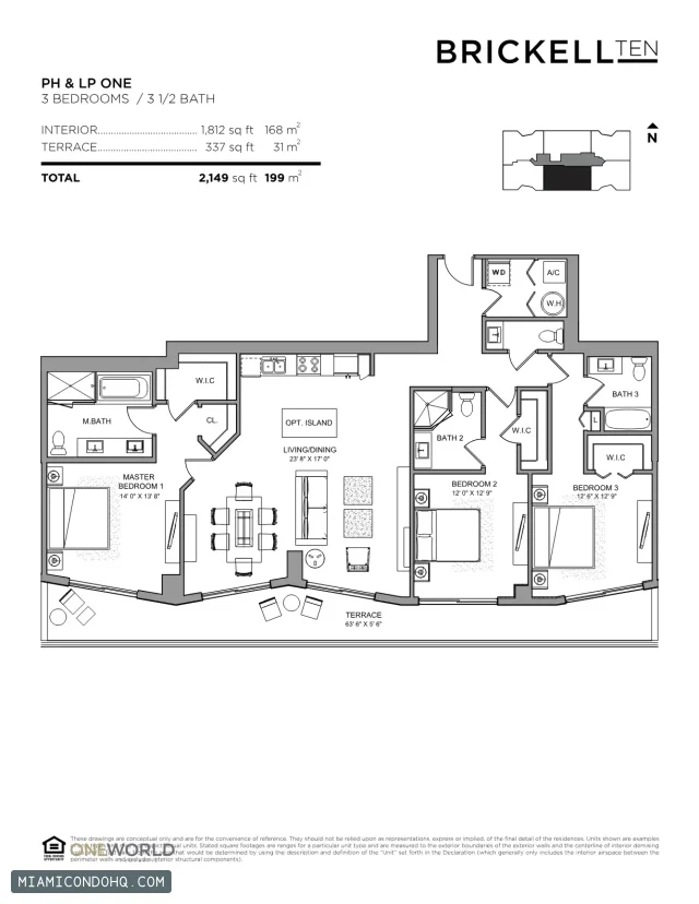 Brickell Ten floor plan 3 bedrooms