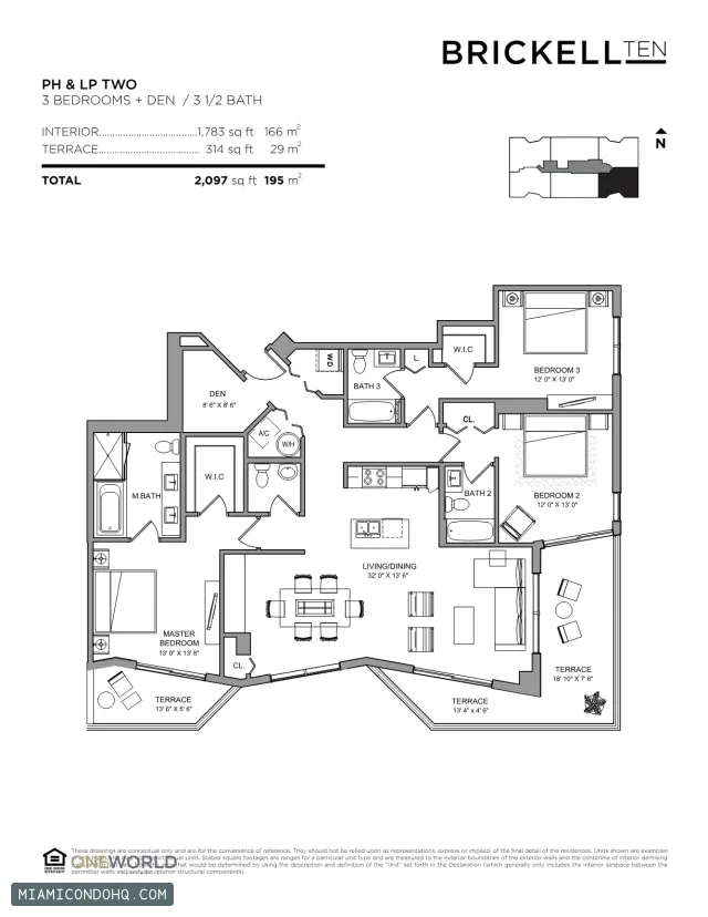 Brickell Ten floor plan 3 bedrooms