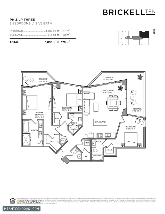 Brickell Ten floor plan 3 bedrooms