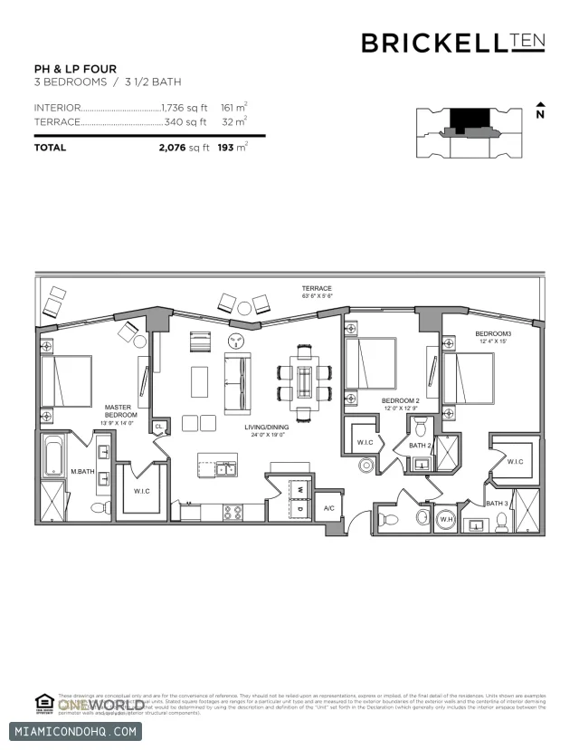 Brickell Ten floor plan 3 bedrooms