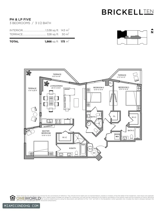 Brickell Ten floor plan 3 bedrooms