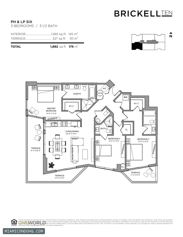 Brickell Ten floor plan 3 bedrooms