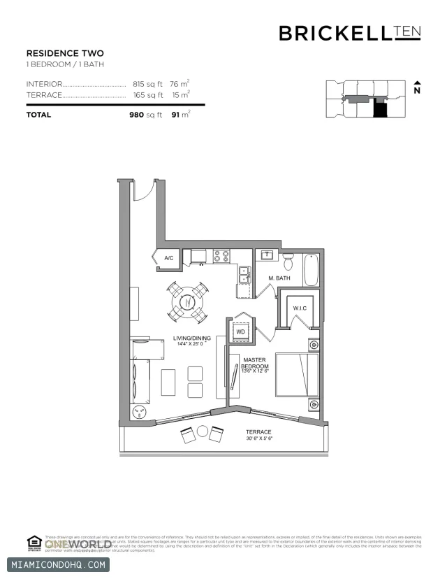 Brickell Ten floor plan 1 bedroom