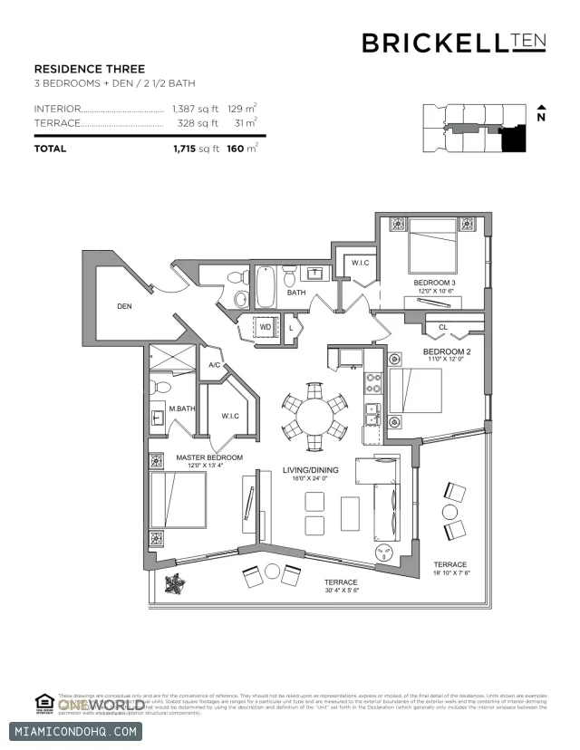 Brickell Ten floor plan 3 bedrooms