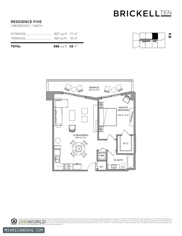Brickell Ten floor plan 1 bedroom