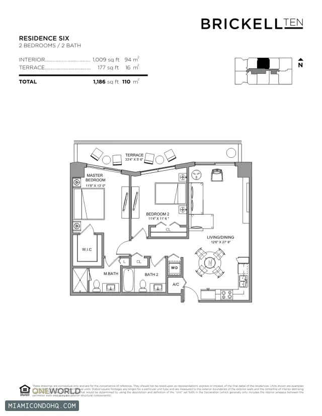 Brickell Ten floor plan 2 bedrooms
