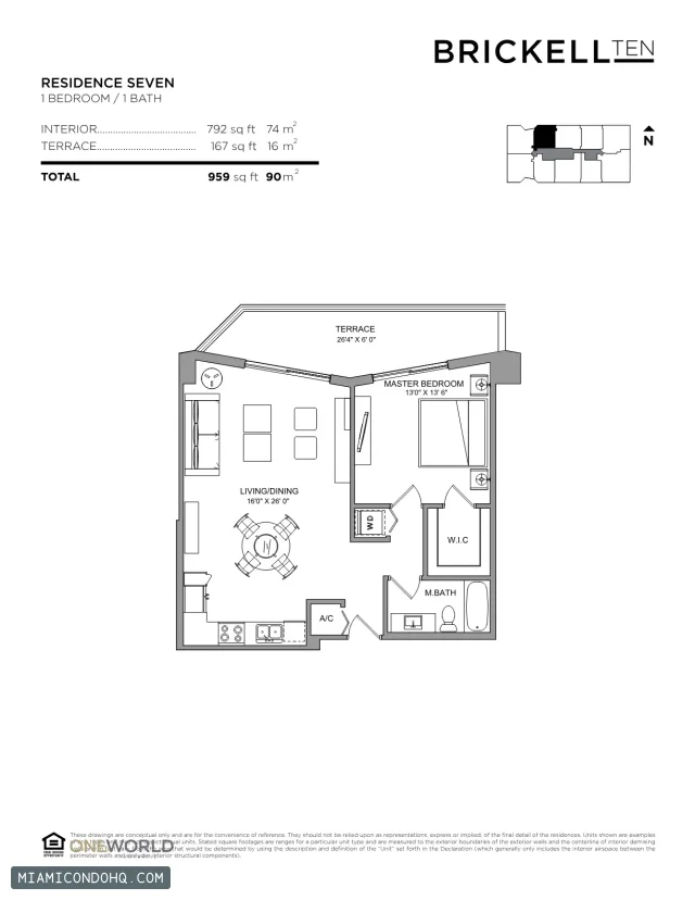Brickell Ten floor plan 1 bedroom