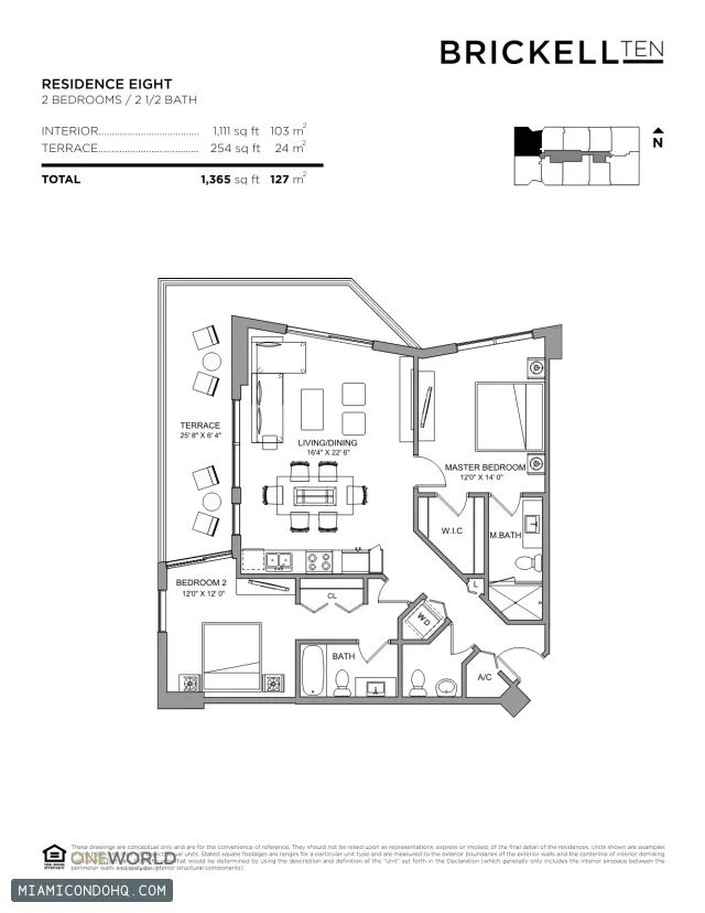 Brickell Ten floor plan 2 bedrooms