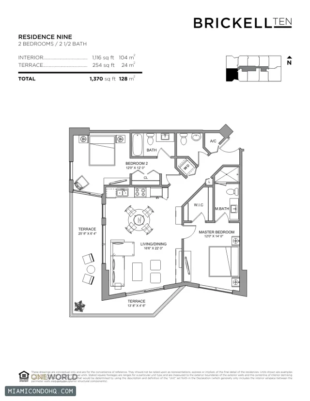 Brickell Ten floor plan 2 bedrooms