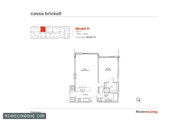 Cassa Brickell floor plan 1 bedroom