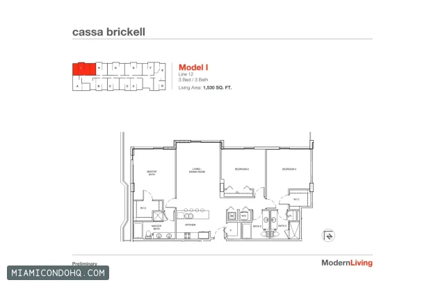 Cassa Brickell floor plan 3 bedrooms