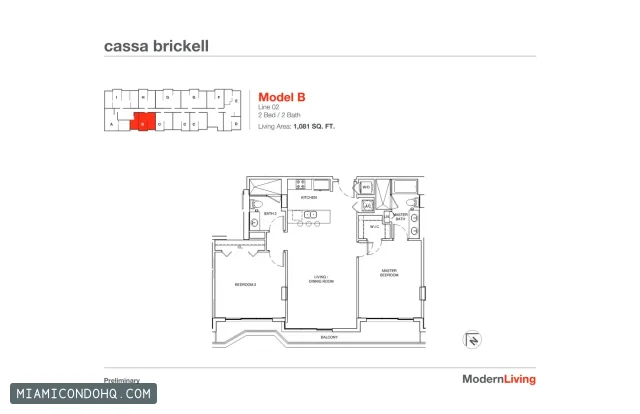 Cassa Brickell floor plan 2 bedrooms