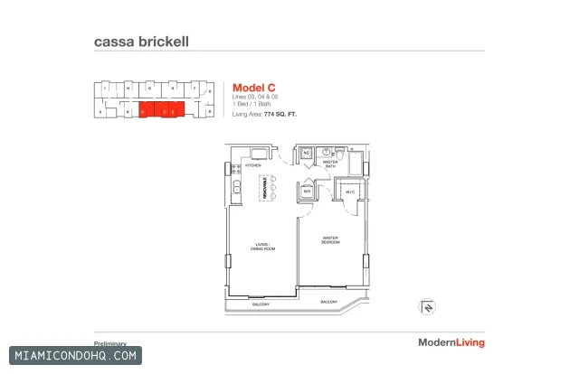 Cassa Brickell floor plan 1 bedroom