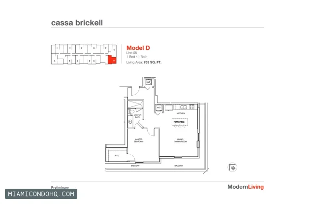 Cassa Brickell floor plan 1 bedroom