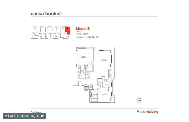 Cassa Brickell floor plan 2 bedrooms