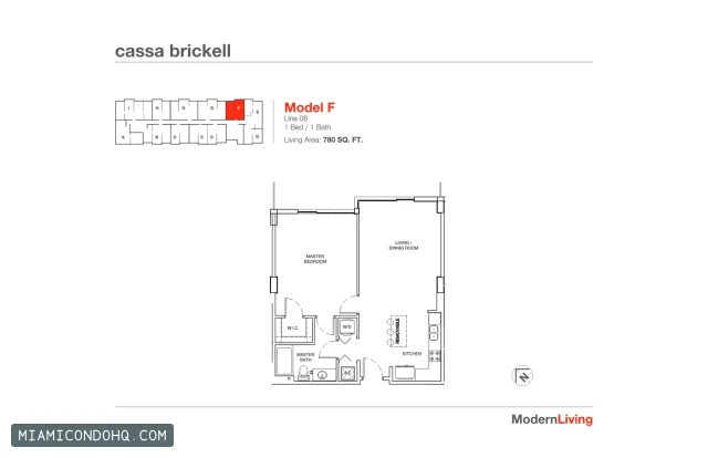 Cassa Brickell floor plan 1 bedroom