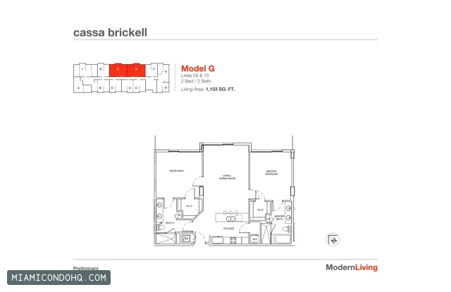 Cassa Brickell floor plan 2 bedrooms