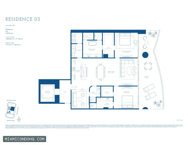 Cipriani Residences Miami floor plan Residence 03 · 2 bedrooms