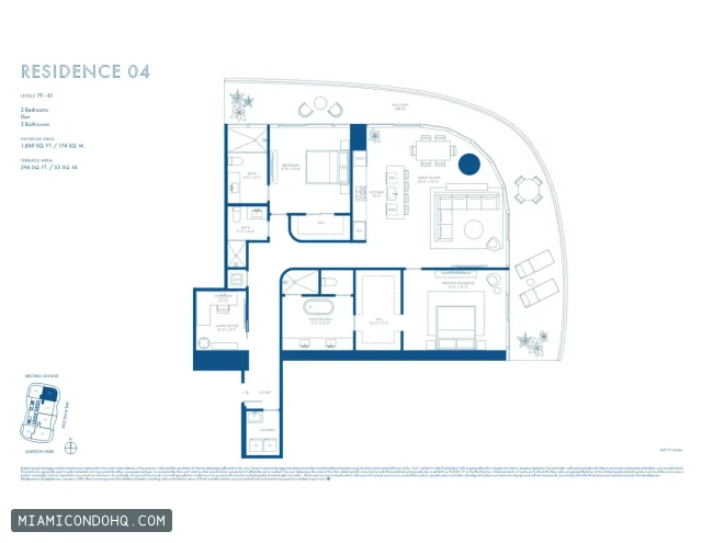Cipriani Residences Miami floor plan Residence 04 · 2 bedrooms