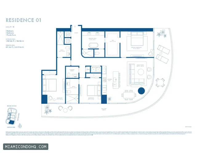 Cipriani Residences Miami floor plan Residence 01 · 3 bedrooms